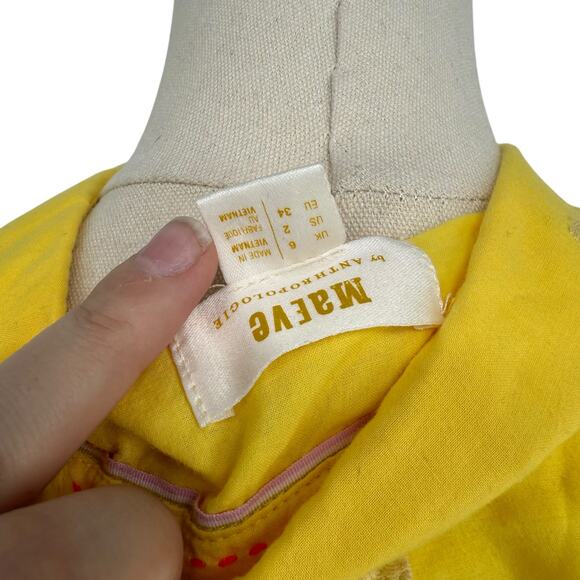 Maeve by Anthropologie Yellow Embroidered Pineapple Button Front Shirt Size 2 - Picture 5 of 7